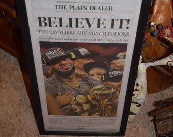 Cleveland Cavaliers 2016 NBA Champions Custom complete framed newspaper rustic solid cedar dark finish