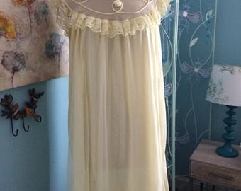 Nan Flower Yellow Chiffon Vintage Nightgown