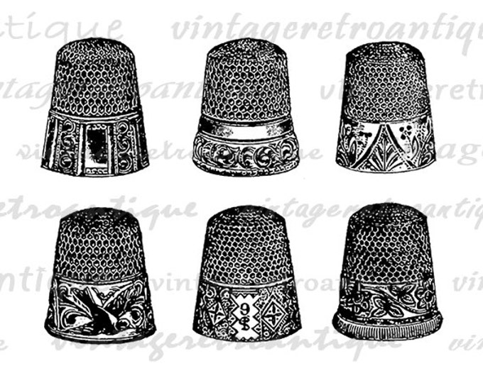 Set of Thimbles Digital Graphic Download Sewing Illustration Image Printable Vintage Clip Art Jpg Png Eps HQ 300dpi No.1452