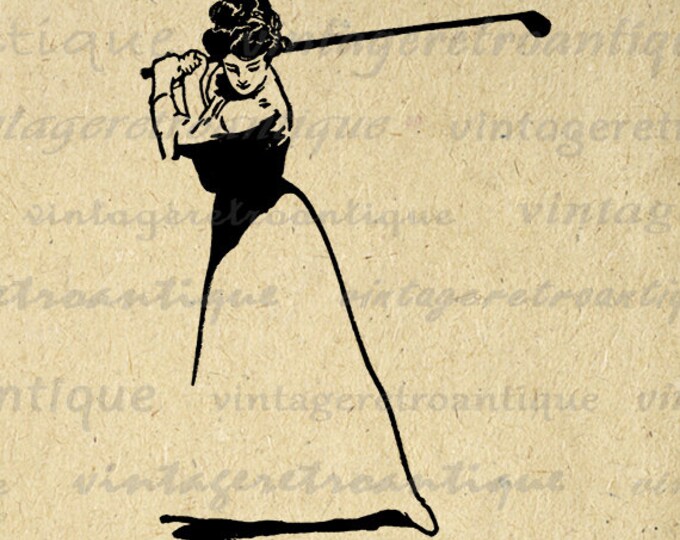 Golfer Lady Digital Printable Download Golf Image Illustration Graphic Antique Clip Art Jpg Png Eps HQ 300dpi No.3825