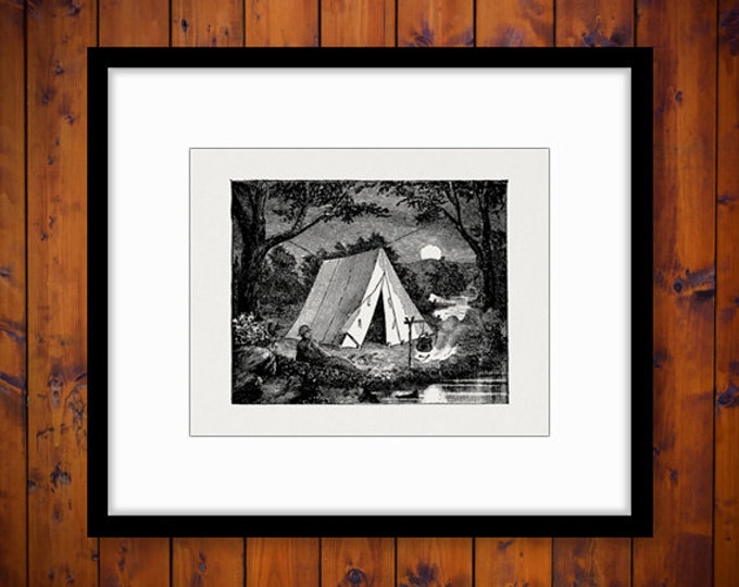 Camping Tent Graphic Digital Image Download Printable Artwork Vintage Clip Art Jpg Png Eps HQ 300dpi No.4106