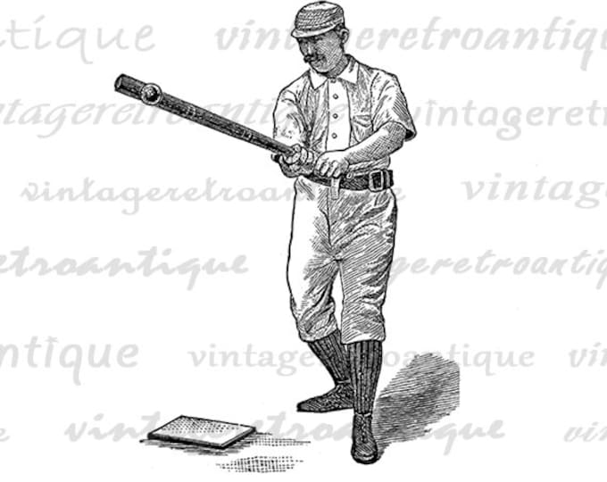 Old Fashioned Baseball Player Digital Image Printable Baseball Download Graphic HQ 300dpi No.4195