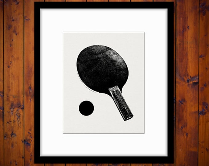 Printable Graphic Ping Pong Paddle and Ball Image Illustration Digital Download Antique Clip Art Jpg Png Eps HQ 300dpi No.2041