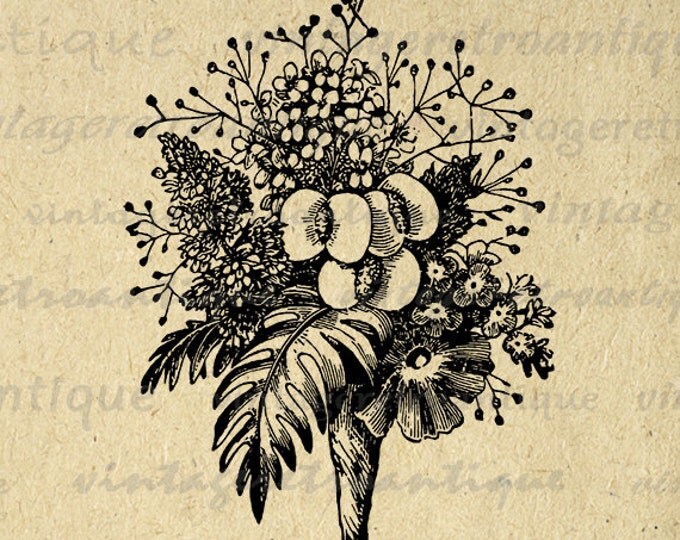 Flower Bouquet Graphic Image Download Ornament Printable Digital Antique Clip Art Jpg Png Eps HQ 300dpi No.2265