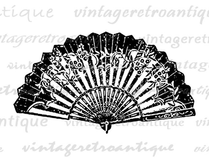 Digital Printable Oriental Fan Download Chinese Fan Graphic Image Vintage Clip Art Jpg Png Eps HQ 300dpi No.1427