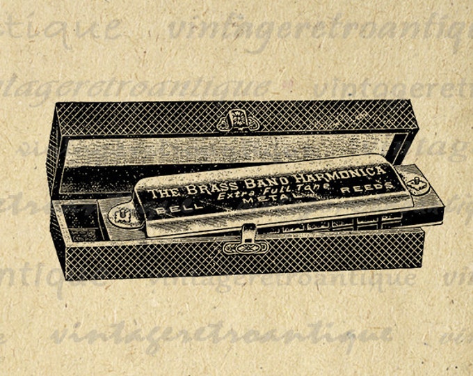 Antique Harmonica Printable Image Graphic Music Illustration Digital Download Vintage Clip Art Jpg Png Eps HQ 300dpi No.1327