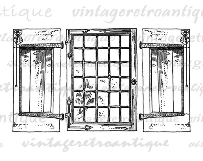 Digital Printable Window with Shutters Image Download Graphic Antique Clip Art Jpg Png Eps HQ 300dpi No.3826