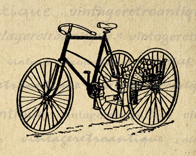 Digital Image Antique Tricycle Bicycle Graphic Printable Illustration Download Vintage Clip Art Jpg Png Eps HQ 300dpi No.1811