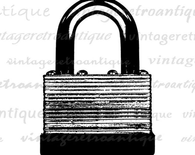 Padlock Printable Graphic Download Lock Digital Image Illustration Vintage Clip Art Jpg Png Eps HQ 300dpi No.2046