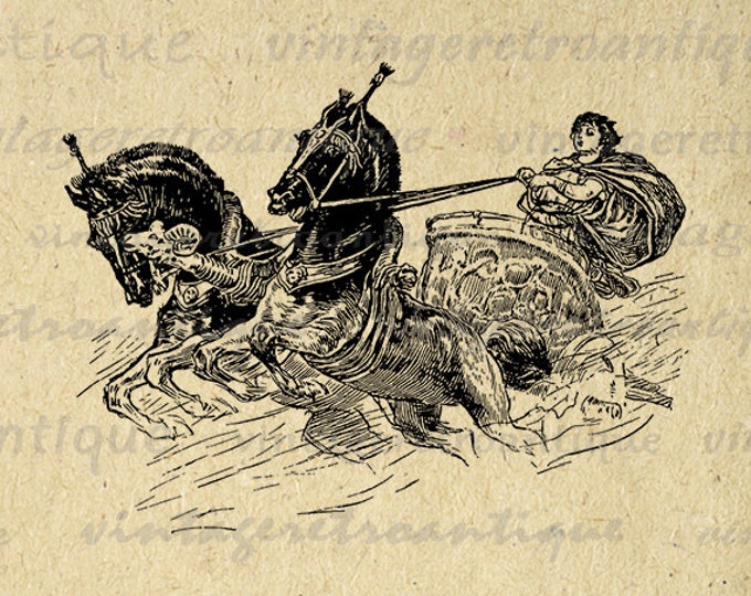 Roman Horse Carriage Messenger Digital Image Download Printable Graphic Vintage Clip Art Jpg Png Eps HQ No.3764