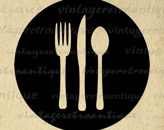 Digital Printable Fork Knife and Spoon Download Silverware Graphic Food Restaurant Kitchen Image Vintage Clip Art HQ 300dpi No.4513