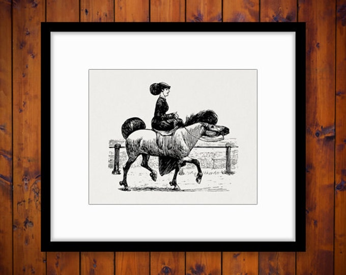 Digital Old Fashioned Woman Riding Horse Image Graphic Printable Download Vintage Clip Art Jpg Png Eps HQ 300dpi No.2928