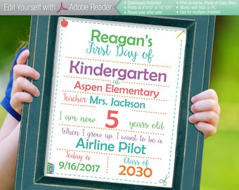 SMART Editable First Day of School White Sign || Instant Download Digital Printable File || Kindergarten Preschool || Reusable! 8x10 16x20