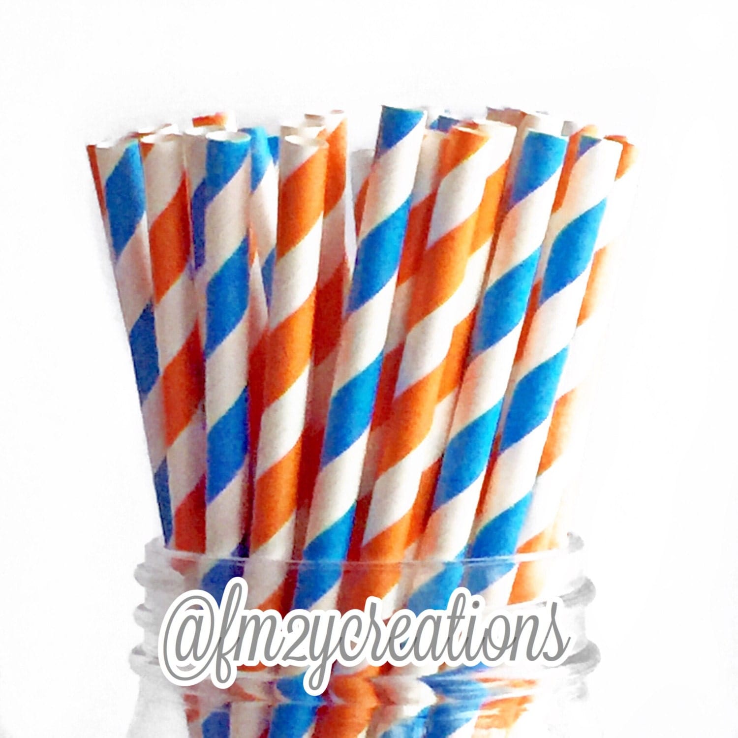 Blue and Orange Paper Straws 50 Striped Blue and Orange Paper