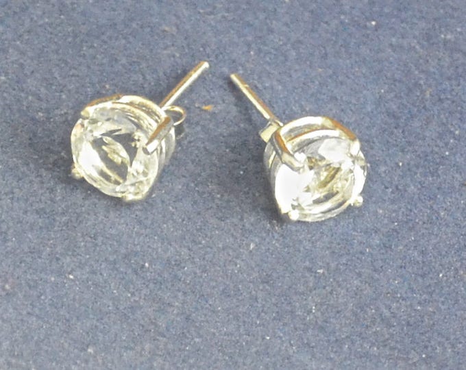Crystal Quartz Earrings, 8mm Round, Natural, Set in Sterling Silver E1056