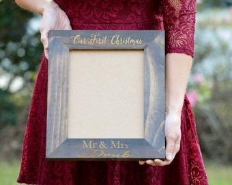 Our First Christmas Frame, Our First Christmas As Mr And Mrs Picture Frame, Rustic Home Decor, Personalized Gift For Newlyweds