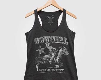 COWGIRL Tank Top Triblend Racerback Tank Top Hand Screen Print