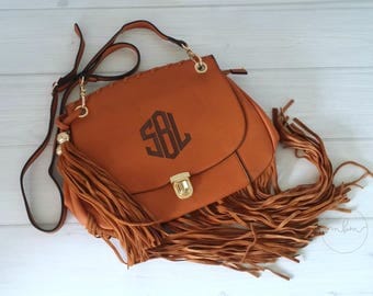 Monogram Fringe Purse - Monogrammed Brown Crossbody Bag- Personalized Purse-Personalized Bag - Gift For Her - Fringe Bag - Ships in 2Wks