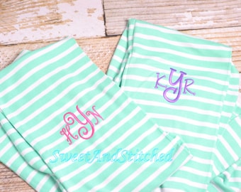 Monogrammed infinity scarf, Mint Green Infinity Scarf, Striped Scarf, Monogrammed Scarf, Personalized Scarf, Personalized Infinity Scarf