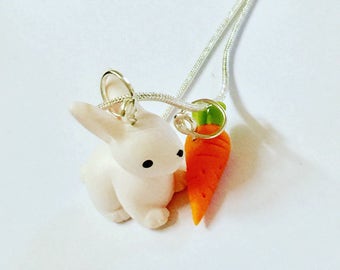 Rabbit Necklace - Bunny Necklace - Woodland creatures - Easter necklace - Easter Pendant - Carrot