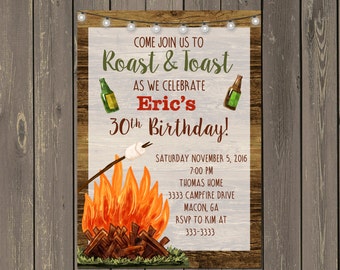 Backyard Bonfire Invitation, Adult Birthday Invitation, Roast and Toast Adult Bonfire Invitation, Firepit Party, Printable or Printed