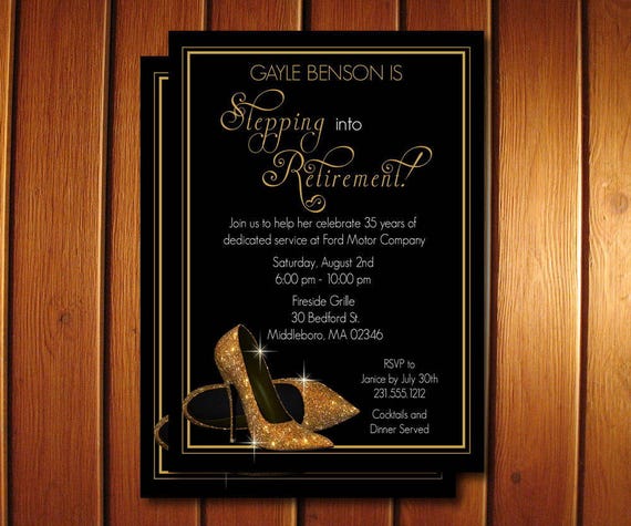 Gold Shoes Retirement Invitation - Printable Retirement Party Invitations - Surprise Invites Il_570xn