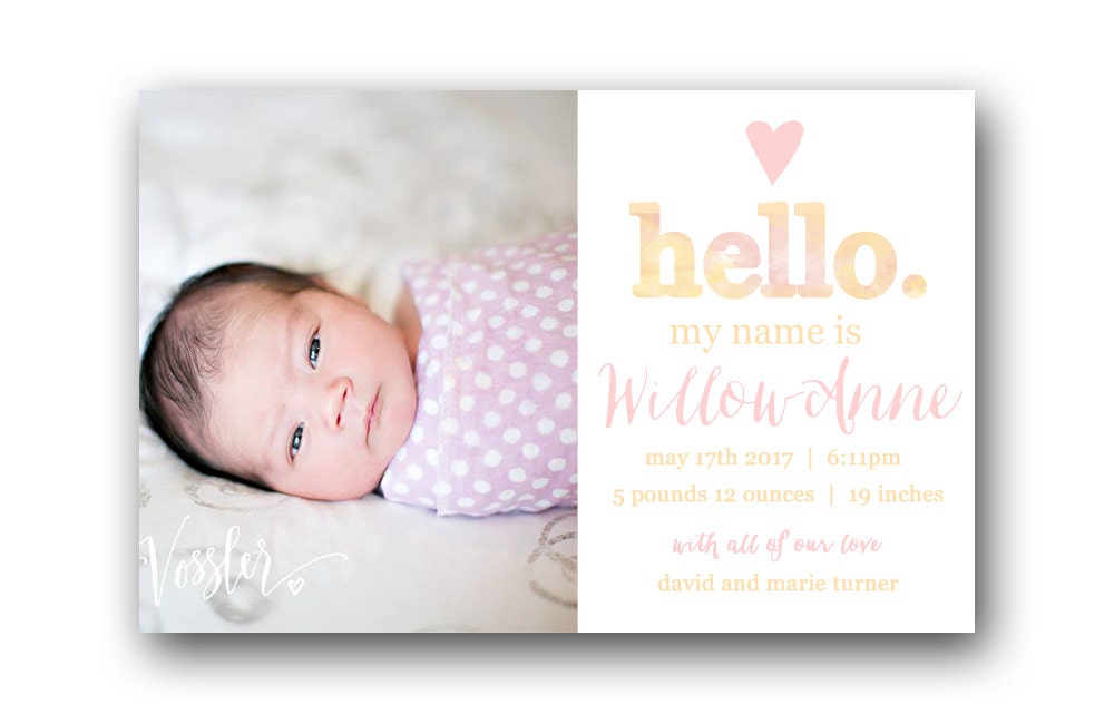 Baby Girl Birth Announcement Printable Photo Baby