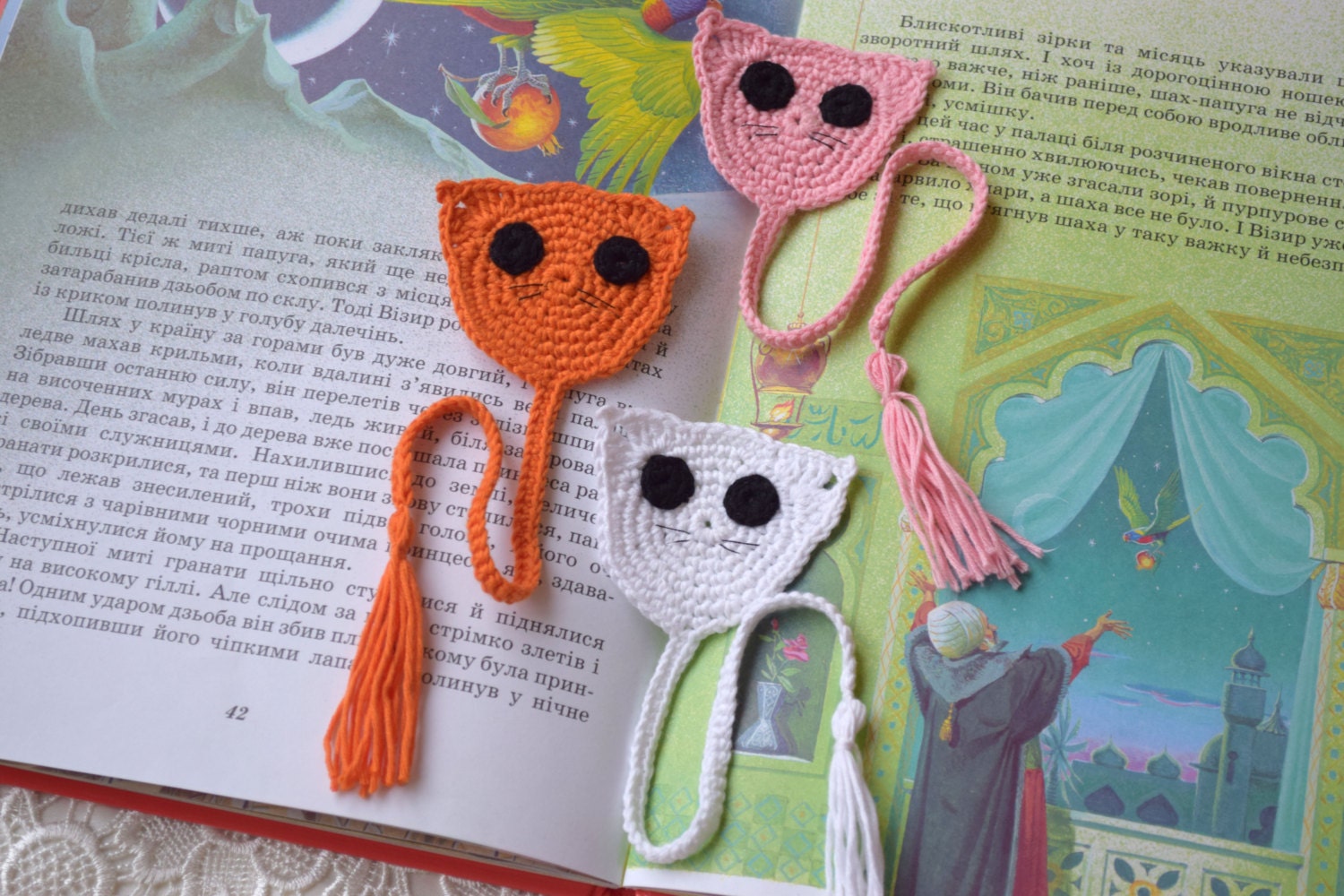 Crochet bookmark Cat crocheted bookmarks Kids animal Baby gift