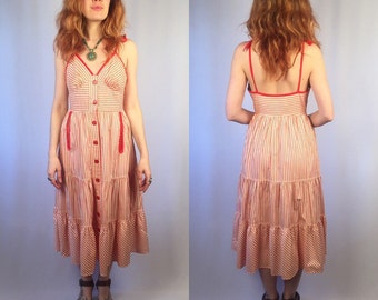 Vintage 1970's Young Edwardian Candy Striped Dress Small