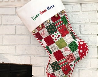 Quilted Christmas Stocking Personalized Red by MakeMinePatchwork