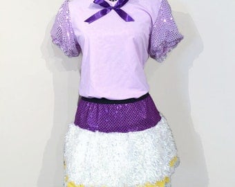 Daisy Duck Inspired Running Costume- Athletic Shirt and Running Skirt with Sparkle and White Faux Fur