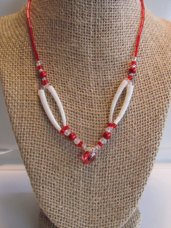 Red Heart Crystal & Dentalium Necklace