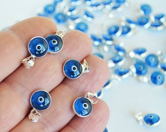 Evil eye charm, 1 pcs Navy Blue evil eye pendant, Evil eye beads for connectors, evil eye connectors, glass evil eye charm, diy supplies