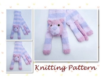 Knitting Pattern Cat Animal Scarf cheshire cat kitten character scarf knit scarf novelty scarf neck warmer