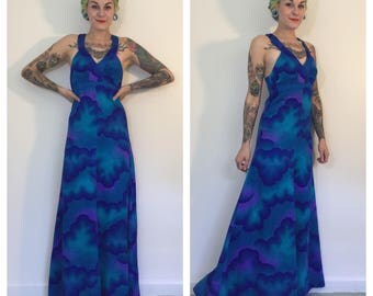 Vintage 1960's Blue Cloud Maxi Dress