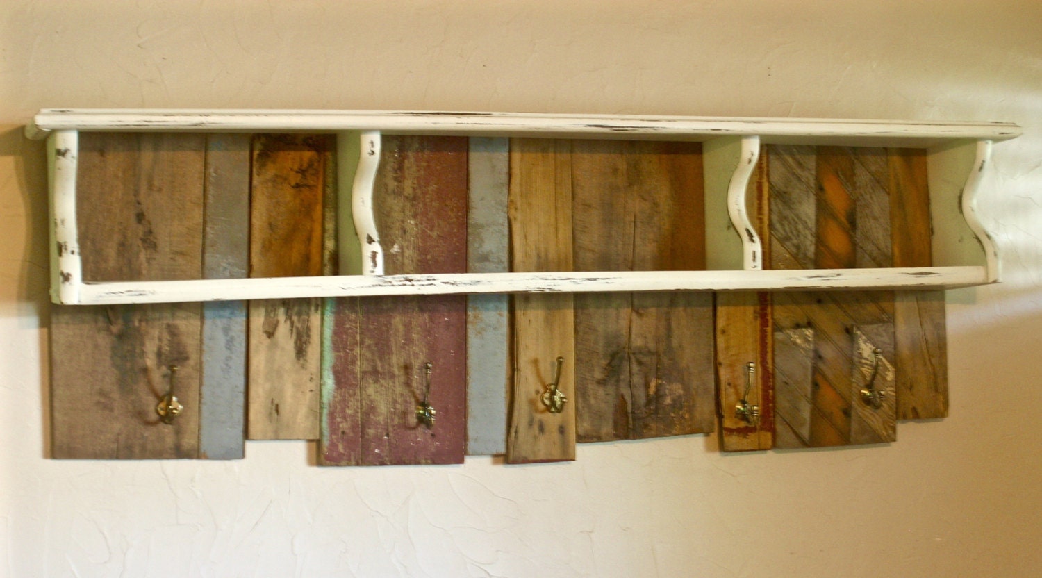 Reclaimed Barn Wood Organizing Shelf Rack Wall Coat Rack