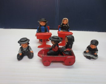 Vintage Amish Cast Iron or Lead Assorted Hand Painted Figurines Americana