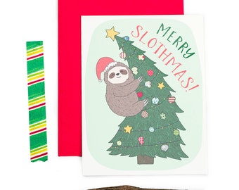Sloth Card, Funny Christmas Cards, Cute Sloth, Sloth Gift, Sloth Lover, Holiday Card, Gift For Best Friend, Girlfriend Card, Tis The Season