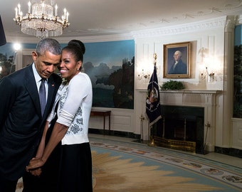 Michelle Obama with President Barack Obama, Hugging
