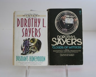 Vintage Dorothy Sayers Lord Peter Wimsey mystery thriller books-set of 2, Clouds of Witness and Busman's Honeymoon PB