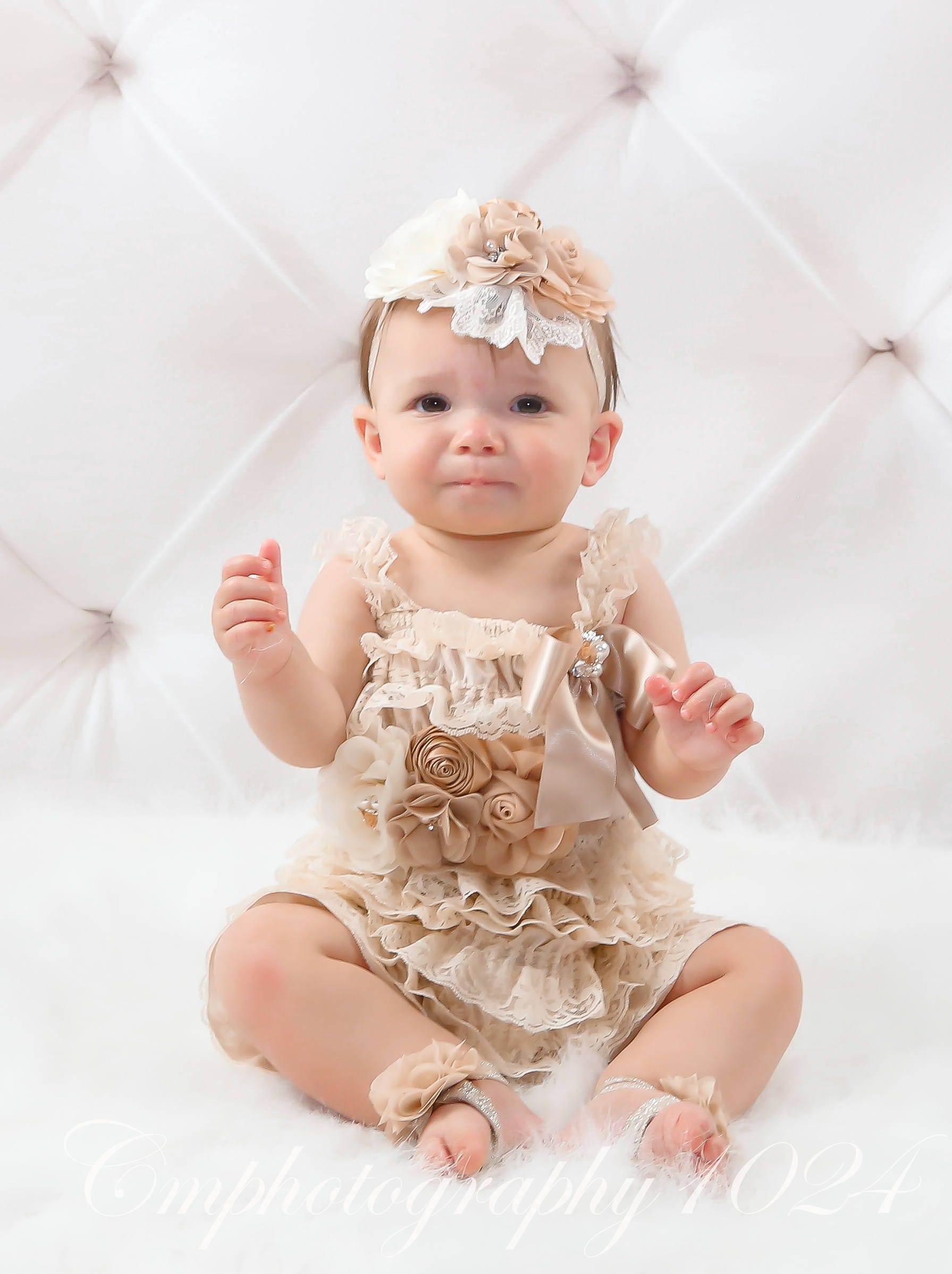 Beige Lace RomperBaby Lace RomperBaby RomperPetti Lace
