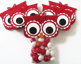 Kids Valentine's Day Owl Treat Bags, Valentine Treat Bag Toppers, Valentine Favor Bags, Valentine Candy Bags, Owl Treat Bag Favors, Owls