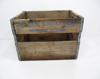 vintage wood Crate, general cinema corp crate, wooden crate, storage crate, storage box, industrial crate, pop crate, photo prop