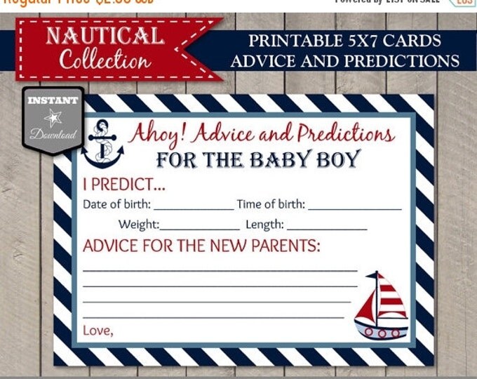 SALE INSTANT DOWNLOAD Nautical Baby Shower 5x7 Advice and Predictions Card/ Printable Diy / Nautical Boy Collection / Item #609