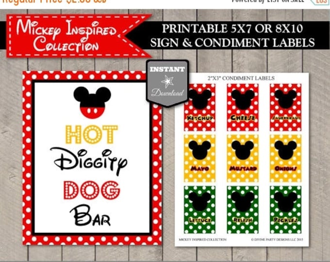 SALE INSTANT DOWNLOAD Mouse Hot Diggity Dog Bar Sign / 5x7 or 8x10 / Free Condiment Labels / Mouse Classic Collection / Item #1509