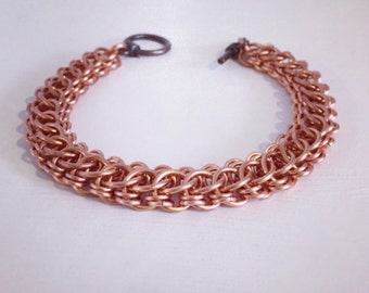 Copper Bracelet Men, Chainmaille Chain Link Bracelet, Mens Metal Jewelry, Wide Bracelet for Him, Chunky Bracelet Gift for Men, Brother Gift