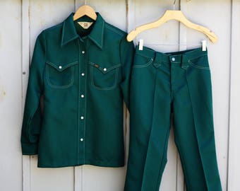 Lady Lee Leisure Suit for Women - Green Two Piece Outfit - Women's Western Suit - Polyester Suit - 70s Suit - 1970s Outfit - Groovy Suit