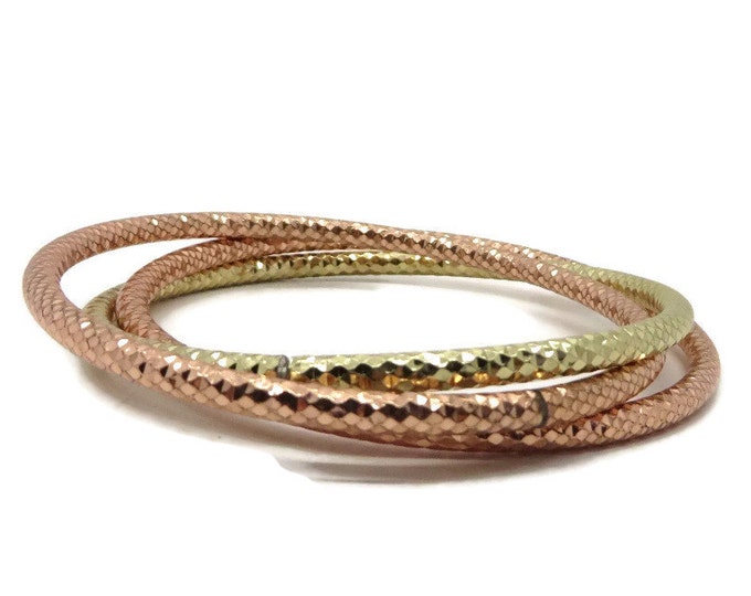 Vintage Intertwined Foil Bangles, Salmon Pink and Gold Tone Bangles