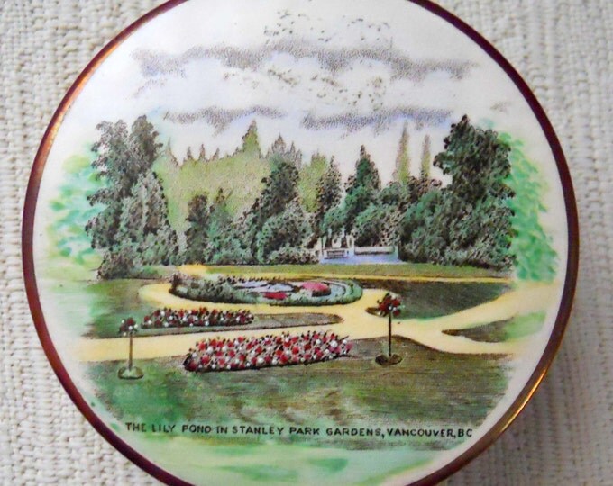 Vintage Gray's Pottery Canadian Trinket Box, Hand Painted British Pottery, Vancouver, BC Scenic Box