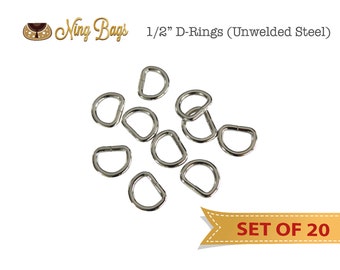 1/2 Inch D-Rings / Unwelded D-Rings / Handbag Hardware for Purses, Bags in Nickel Finish (Set of 20)